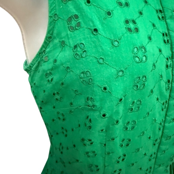 J.Crew Eyelet Fit & Flare Dress Kelly Green Wedding Guest Resort Knee Length XS - Picture 6 of 10